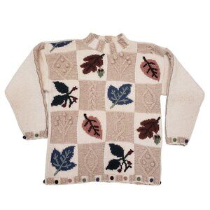 VTG Prides Landing Wool Sweater Cottagecore Patchwork Hand Knit Womens L Cream